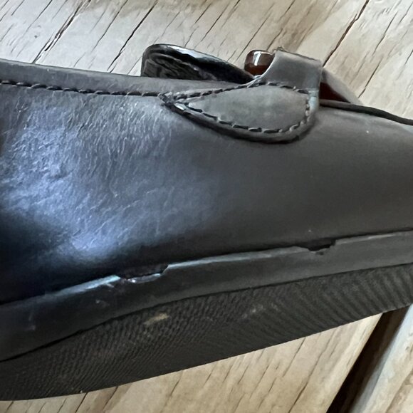 Prada kitten heels vintage black leather brown logo plate 37.5 7 pointed toe - Picture 8 of 12